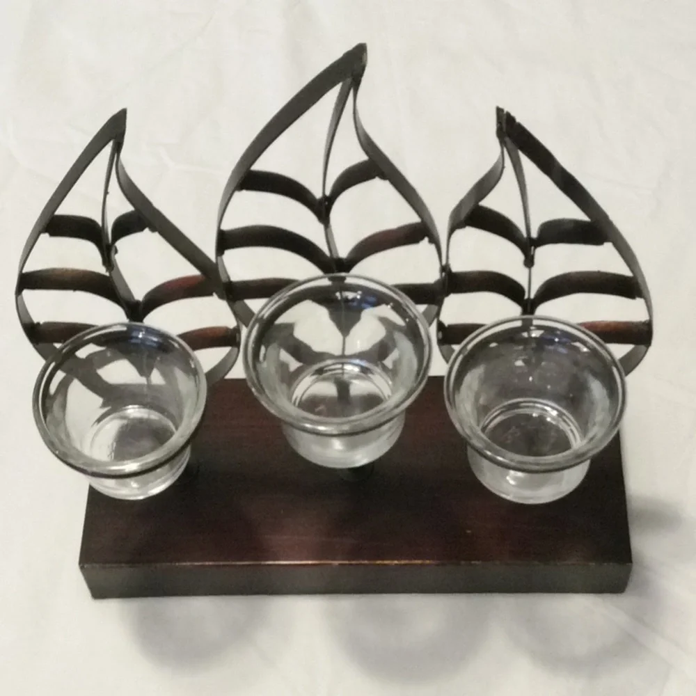 3 Leaf Votive Candle Holder Tea Lite Metal Stand